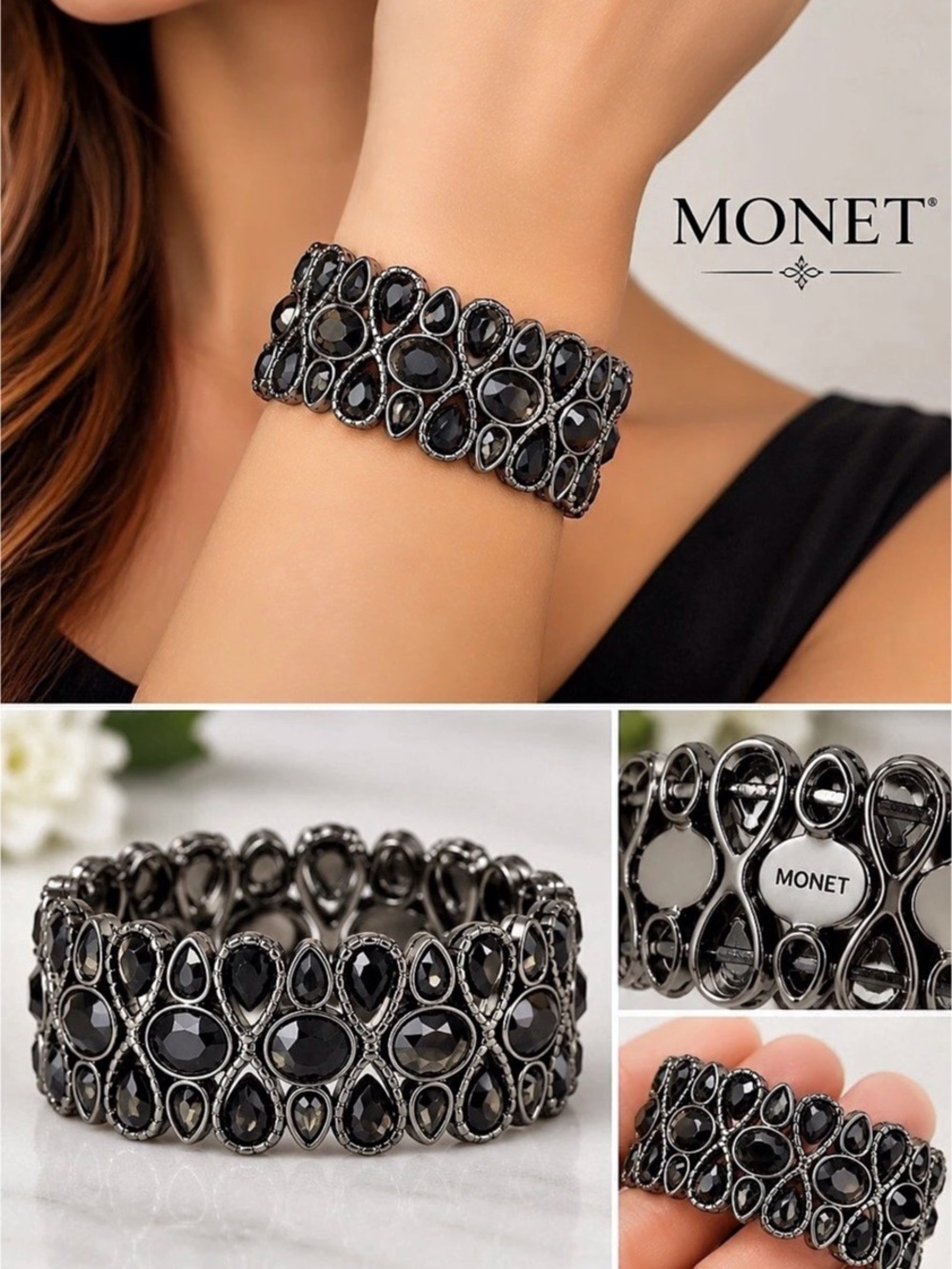 Monet Black & Silver Statement Bracelet Like New